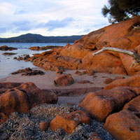 sunsetting on the rocks at Coles Bay