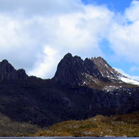 Cradle Mountain with snow on the side