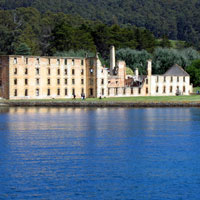 looking over the water at  Port Arthur Historic Site