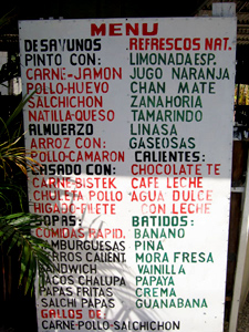 costarican menu