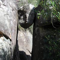 hanging rock on hte walk along Cataract Gorge