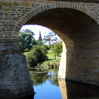 Looking through the arch of the convict built bridge of Richmond