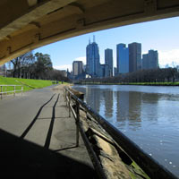 Melbourne city view from under Swan Bridge