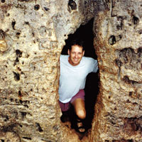 Rob in the crack of a boab tree