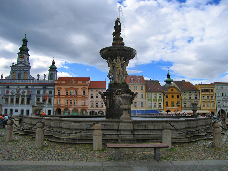 At the Main Square of Ceske Budejovice in Czech Republic