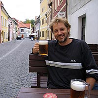 Rob enjoying a cheap Czech Beer
