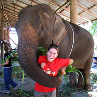 Clare getting a hub from an elephant