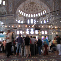 Crowds inside the blue mosque