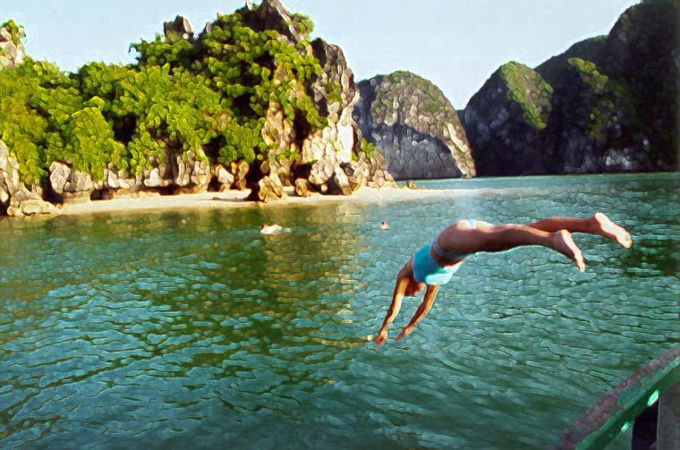 swimming Halong Bay, Vietnam